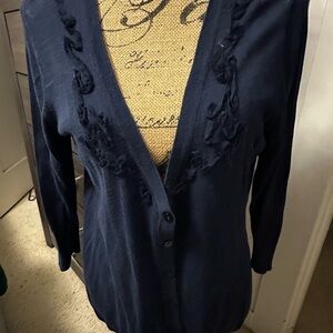 Morgan City Navy Cardigan with Ruffle Details